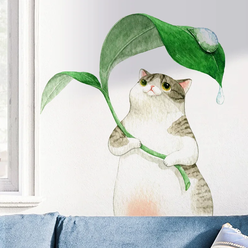 Мультяшная аниме котенок Наклейка на стену Кот s самоклеящаяся картина для