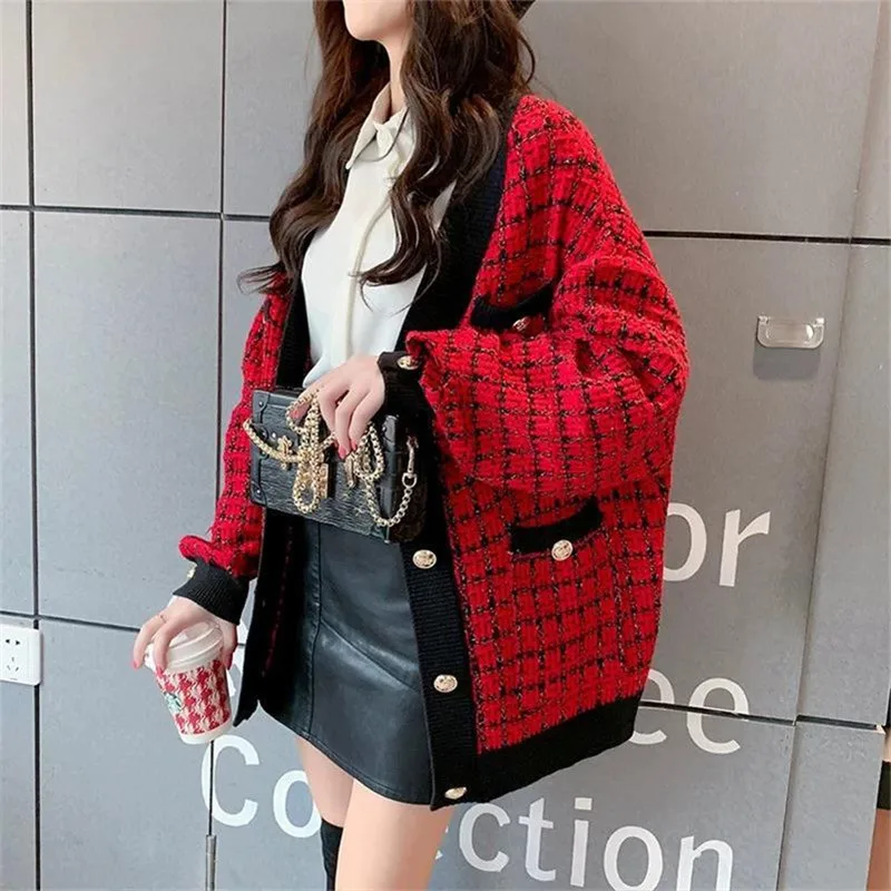 

Artguy Women Sweater Jacket 2019 Oversized Knitted Cardigans Loose Plaid Jumpers Korean Clothing Robe Long Coat sueter feminino