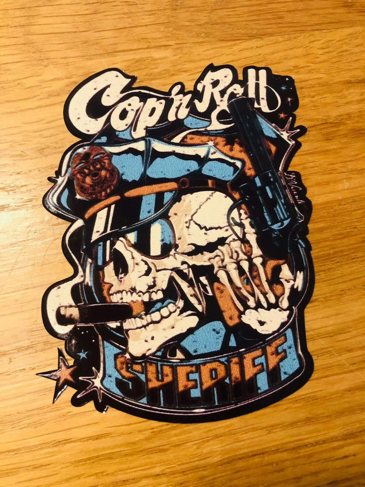 

COPNROLL Sticker Retro Skull Sheriff Tattoo Guns Race Fun ROCK Mi467
