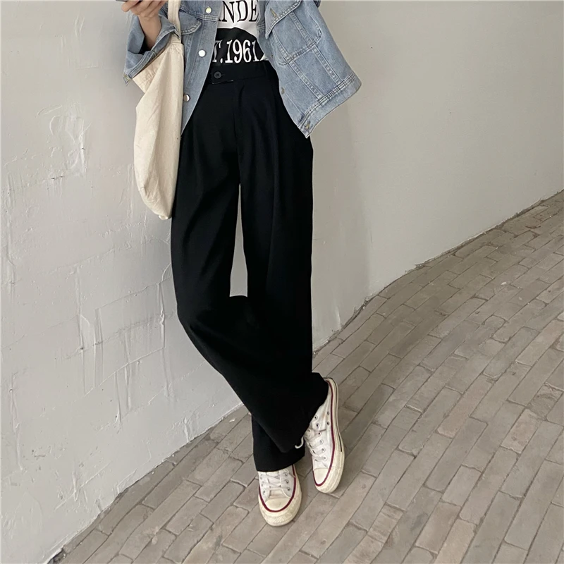 

Limiguyue Spring Straight Casual Solid Wide Leg Trousers OL Style Long Suit Pants Women Full-Length Chic Loose High Quality K483