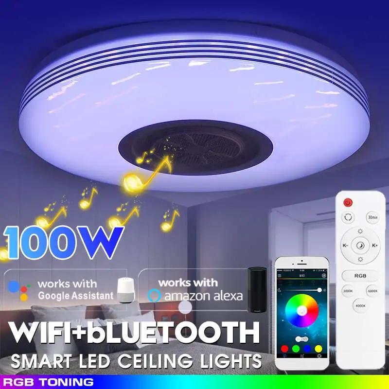 

6 типов смарт wifi светодиодный потолочный светильник с регулируемой яркостью RGB музыкальная лампа с bluetooth динамиком приложение дистанционно...