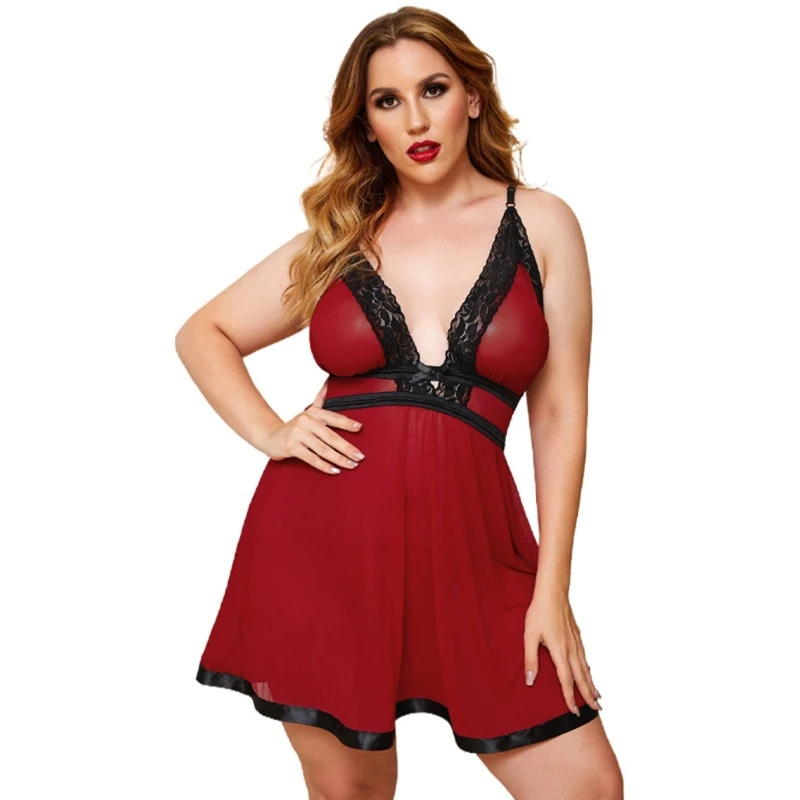 

Women Plus Size Pajamas Lingerie Lace Nightgown Sexy Sleepwear Trim Lingerie