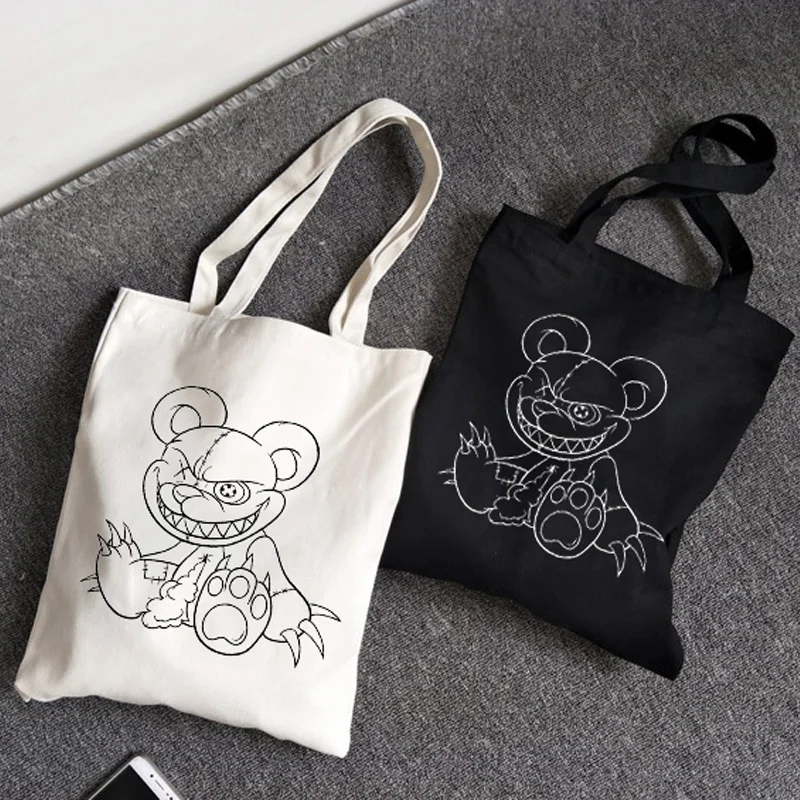 

bear Gothic canvas bag female bag casual Harajuku punk streetwear shopper bag Ulzzang kawaii new fun cartoon women shoulder bags