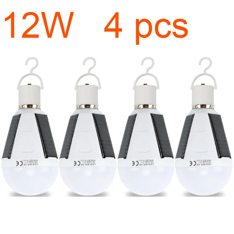 12W - 4pcs Перезаряжаемые светодиодный лампы E27 светодиодный Солнечная светодиодные лампы 7 Вт 12 Вт 85 В постоянного тока-265 V чрезвычайная ситуация вне дома солнечные лампы для путешествий Рыбалка Кемпинг Светильник - Испускаемый цвет: 12W - 4pcs