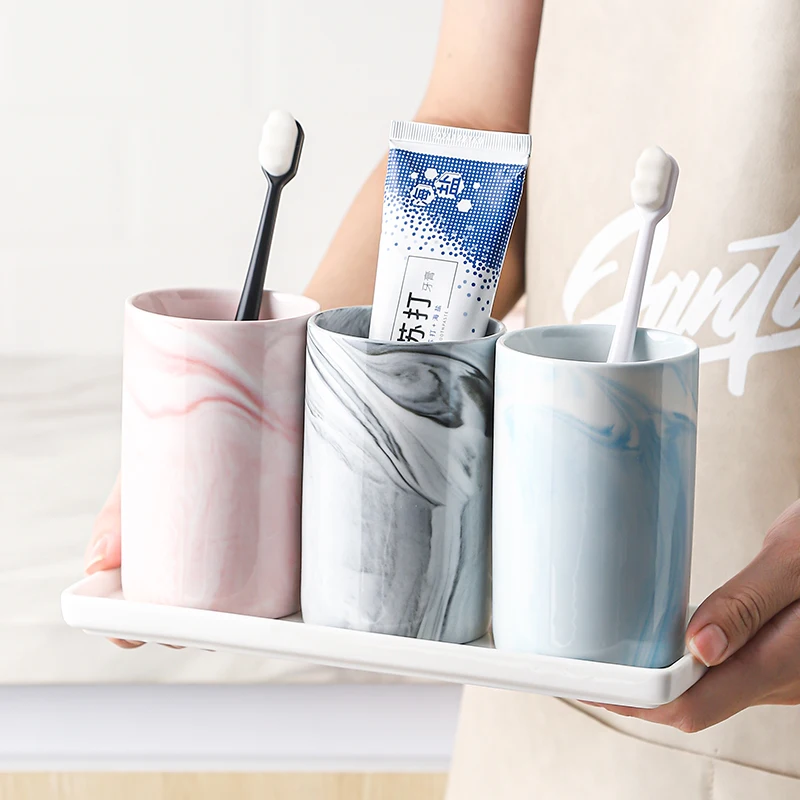 

Nordic Bathroom Cup Imitation Marble Stripe Ceramic Toothbrush Cup Mouthwash Cup Toothbrush Holder pot brosse à dent