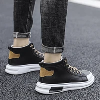 korean fashion high top small white shoes autumn 2021 new leather cover shoes fashion sports casual mens shoes