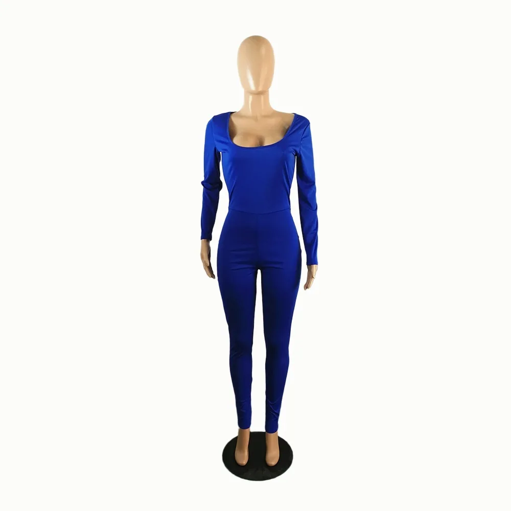 

Casual Workout Fitness Rompers Womens Jumpsuit Deep V Neck Long Sleeve One Piece Overalls Autumn Female Skinny Stretchy Catsuits