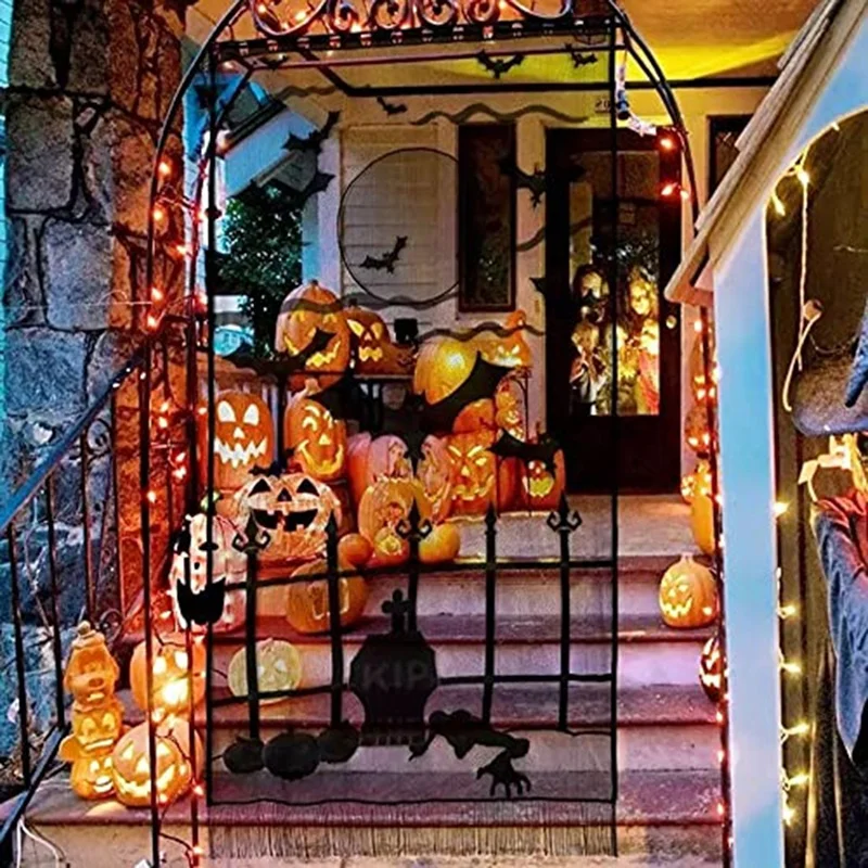 Шторы на Хэллоуин с черными летучими мышами и кружевом для окон и дверей для украшения.