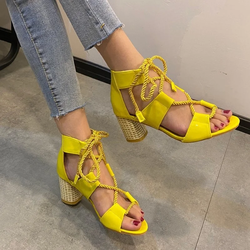 

2020 new large side empty fish mouth ankle cross thin strap high heel fashion sandals