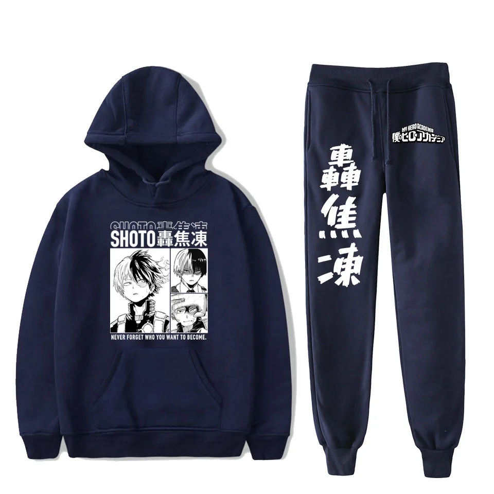 

My Hero Academia Anime Hoodie Pants Two Piece Shoto Print Cosplay Sweatshirt And Sweatpants Set Pullovers Tracksuits 2021
