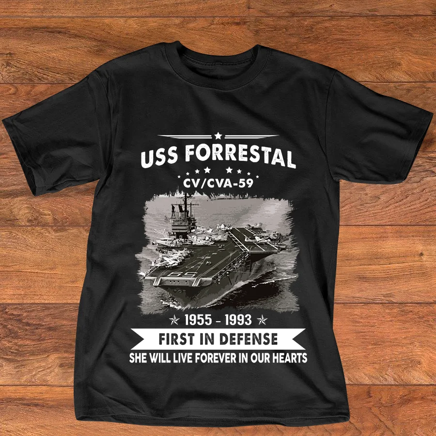 Navy Veteran Proud USS Forrestal CV/CVA 59 Aircraft Carrier T-Shirt. Summer Cotton Short Sleeve O-Neck Mens T Shirt New S-3XL