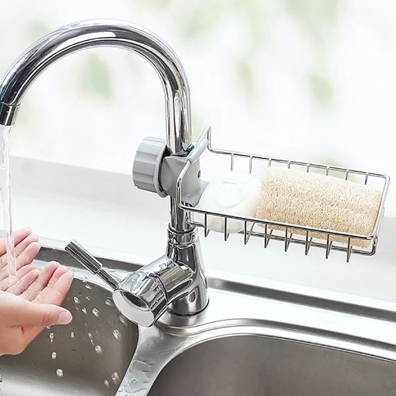 Adjustable Faucet Drainage Shelf Stainless Steel Kitchen Sundries Storage Rack For Bathroom Soap Rag And Sponge Organize Holder |