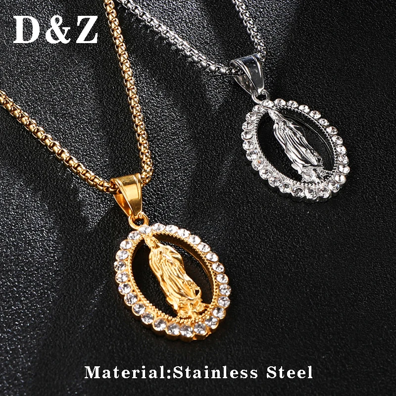 D & Z Bling Стразы Девы Мария подвески для мужчин женщин хип хоп геометрический кулон