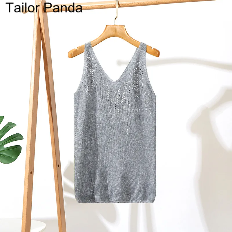 Женский трикотажный топ без рукавов блестящий черный серый абрикосовый розовый