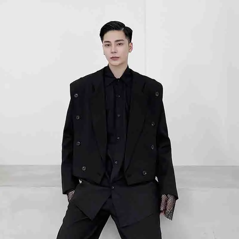 Осенний Темный мужской короткий Блейзер с индивидуальным украшением на