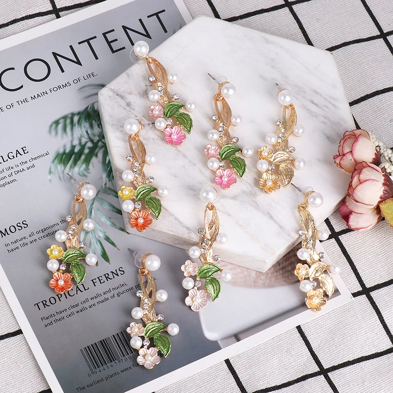 Золотые Висячие серьги женские цветочные длинные висячие свадебные корейский