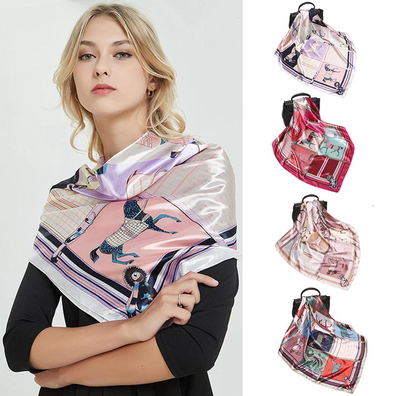 

2021 New Women Silk Square Scarf Neck Hair Tie Band Bag Warp Soft Neckerchief Hijab Headscarf 90*90cm New New