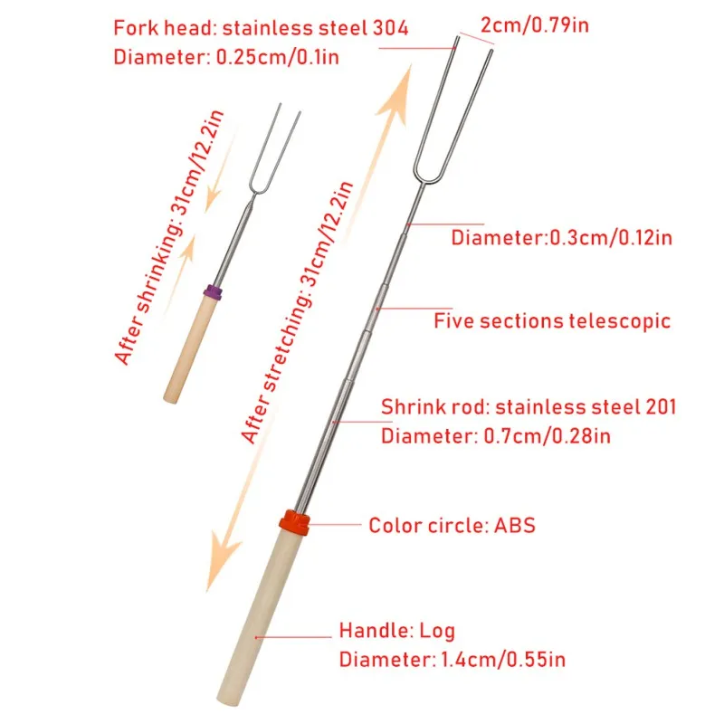 

Barbecue stick wooden handle telescopic fork 8 pieces telescopic sausage Best selling new high quality Home Decor Accessories