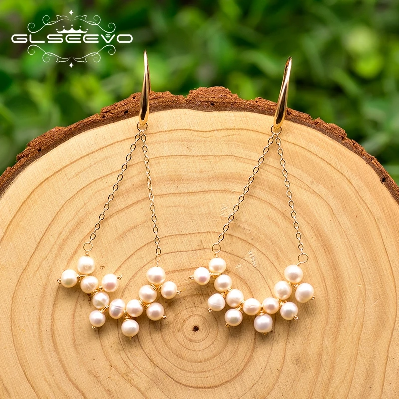 Серьги подвески GLSEEVO с натуральным пресноводным жемчугом висячие серьги подарки