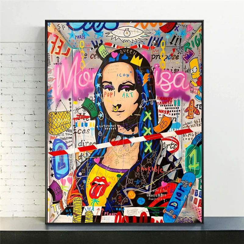 

Graffiti Art Mona Lisa Canvas Art Posters and Prints Modern Street Artwork Funny Figure Paintings on The Wall for Home Cuadros