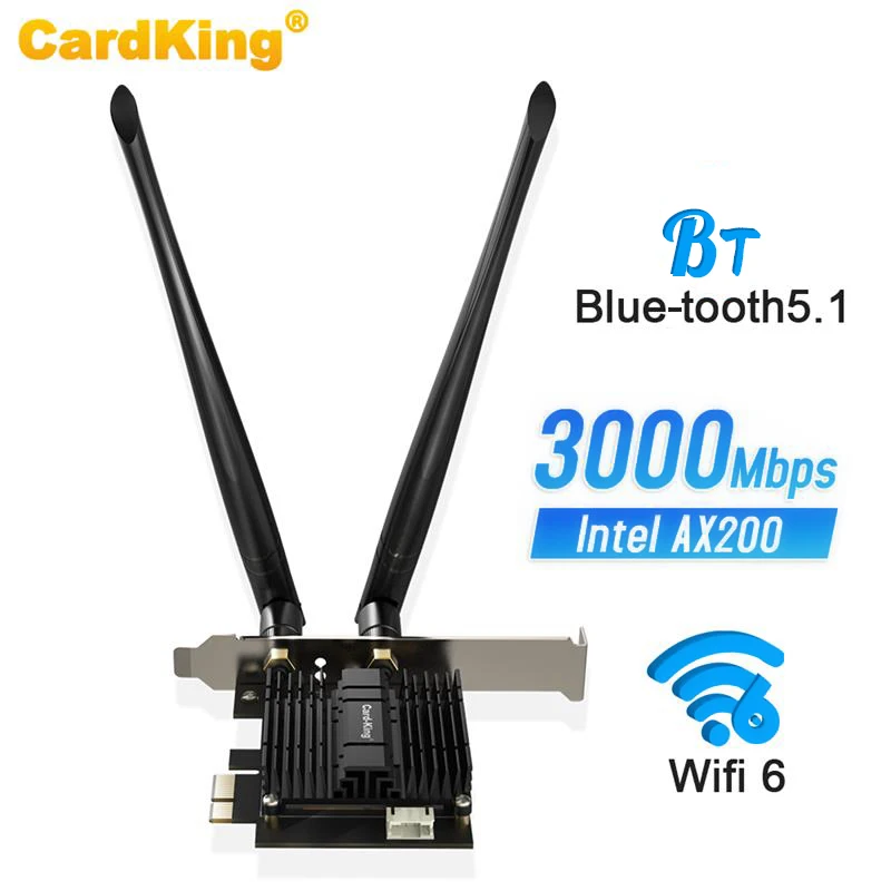

CardKing 3000Mbps WiFi 6 PCI Express WiFi адапеѬ Bluetooth 5.1Band 2.4G/5GHz 802.11AC/AX Intel AX200 Chips Dual Band adapter