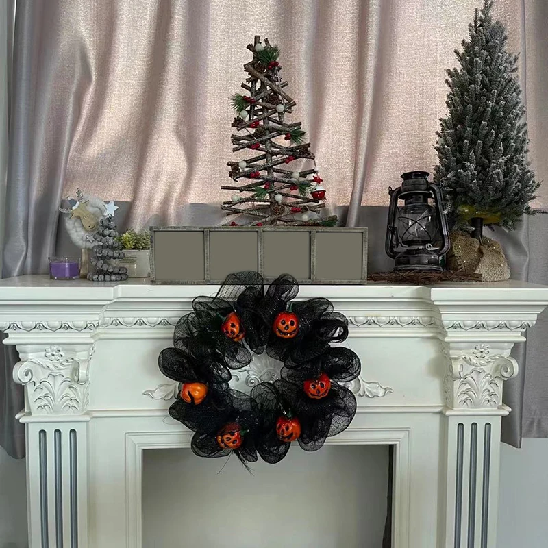 

Gauze Wreath Black Net Wreath Door Home Use 1pc Halloween Themed Decoration Wreath With Pendant Pumpkin