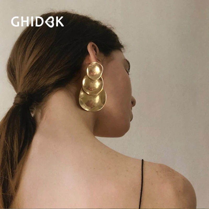 GHIDBK в богемном стиле металлическая Тройная виде кованого диска серьги для Для