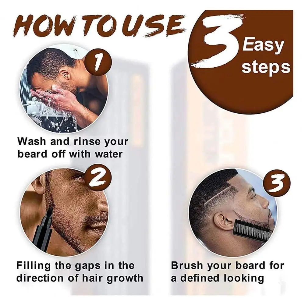 

Men Beard Pencil Filler Long Lasting Whiskers Pen Waterproof Cleaning Brush Mustache Repair Shape Effective Enhance Facial Hair