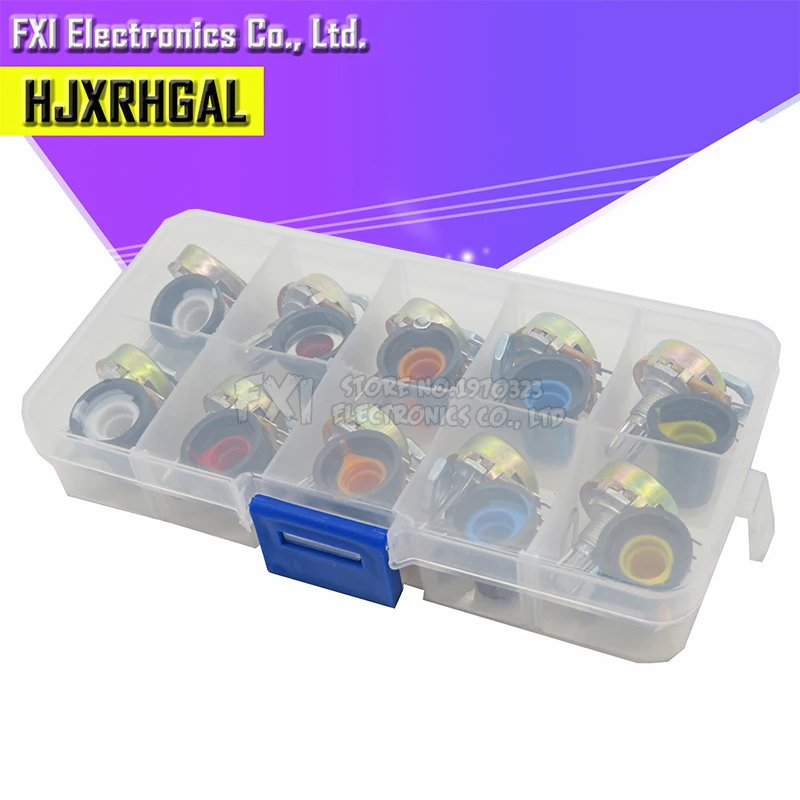 10 шт. WH148 потенциометр B1K B2K B5K B10K B20K B50K B100K B250K Ом 3PIN 15 мм ручка AG2 15x17 мм, желтого, оранжевого, сине-белые красный