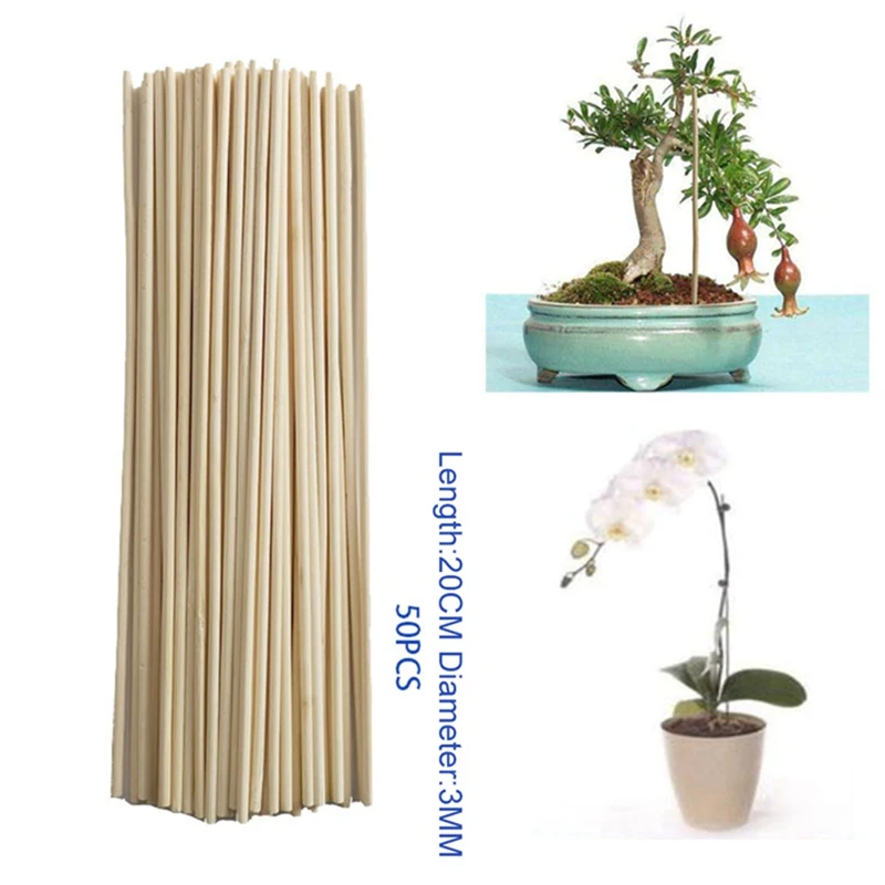 50 Wooden Plant Grow Support Bamboo Plant Sticks Garden Canes Plants Flower Support Stick Cane Dia 3mm
