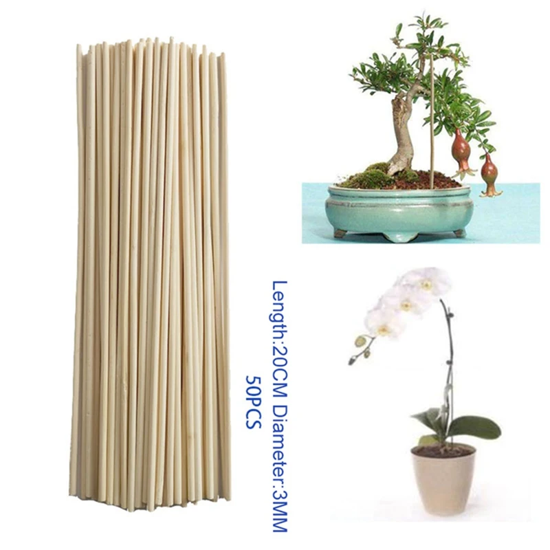 

50 Wooden Plant Grow Support Bamboo Plant Sticks Garden Canes Plants Flower Support Stick Cane Dia 3mm