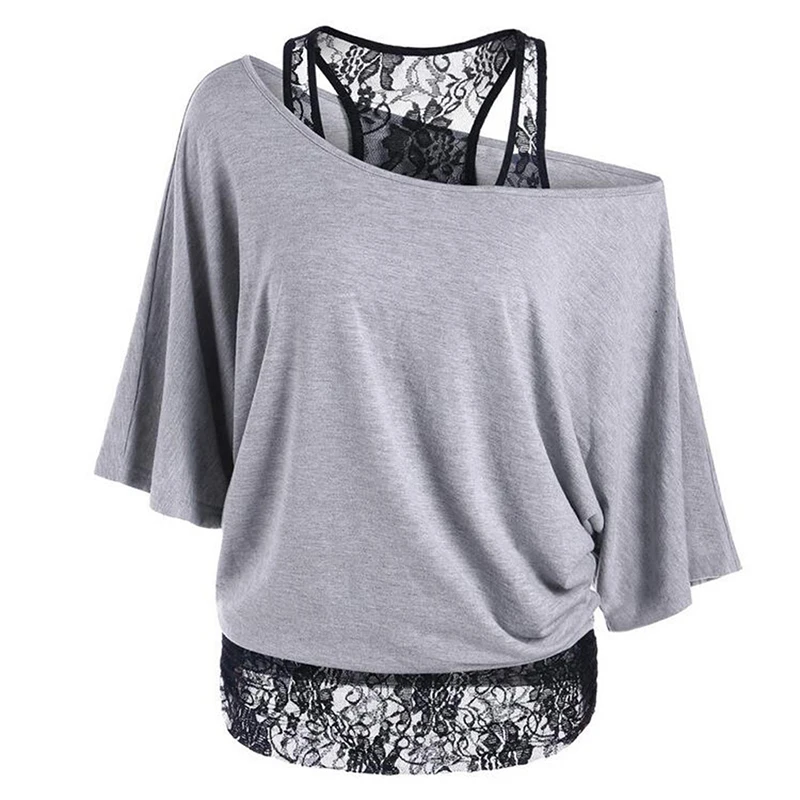 

Bigsweety Spring Autumn Women Tshirt Fashion Lace Patchwork Basic T-shirts Casual Loose T Shirts Batwing Sleeve Tops Femme