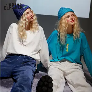 Женские повседневные футболки с принтом ELFSACK, винтажные корейские повседневные топы с длинным рукавом и графическим принтом в стиле Харадзюку, зима 2021