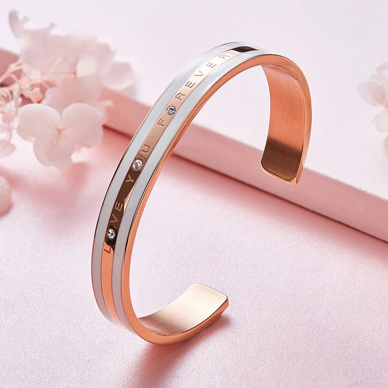 Браслет Warme Farben Swarovski с кристаллами, браслет из нержавеющей стали, розовое золото, браслет для женщин, любовь, надпись, резьба, ювелирный браслет