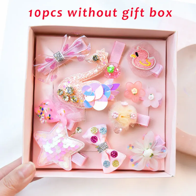 10pcs/set Hair Clips For Girls Gift Accessories Lovely Cartoon Bow Kids Hairpins Headwear Princess Flower Barrettes | Детская одежда и
