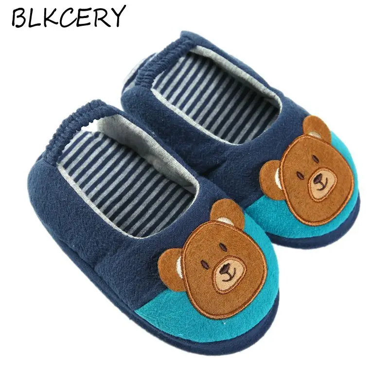 

Toddler Boys Slippers Cartoon Bear Plush Warm Shoe Little Kids Loafers Winter House Shoes Girls Soft Rubber Sole Home Footwear