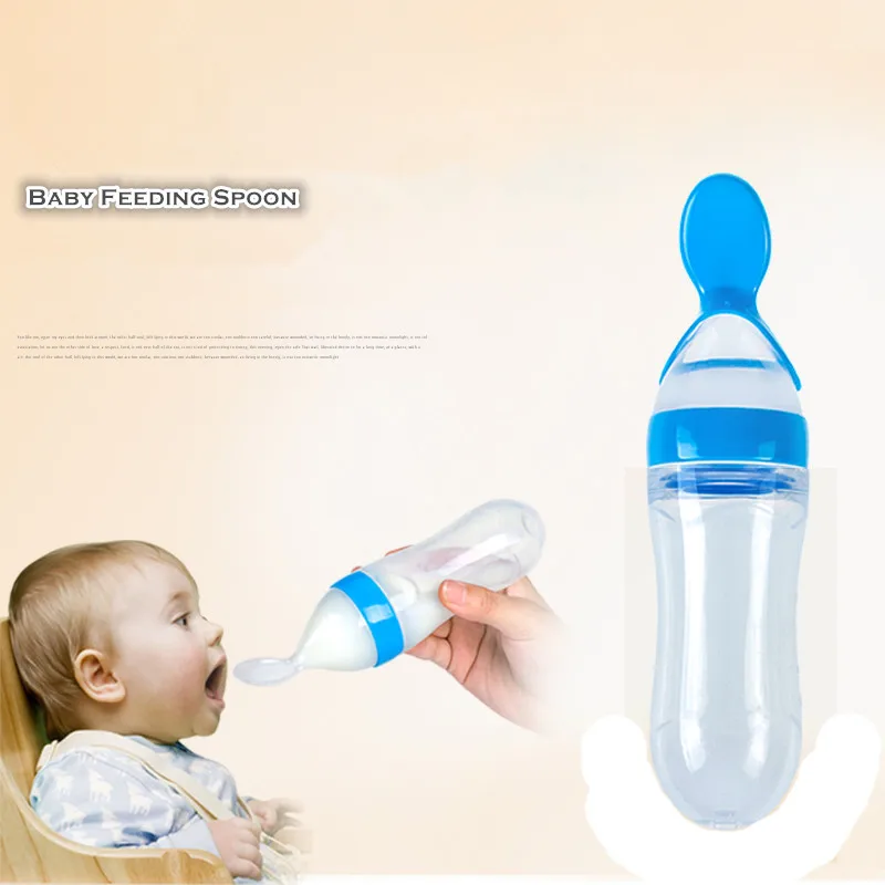 

Newborn Baby Squeezing Feeding Bottle Silicone Training Rice Spoon Infant Cereal Food Supplement Feeder Safe Tableware Tools