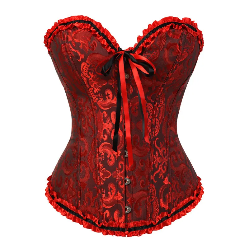

Sapubonv corsets and bustiers shapewear lingerie overbust corset plus size brocade women sexy corset vintage 6xl red black green