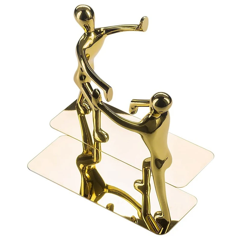 

1 Pair Decorative Bookends Heavy Duty Man Book End Non-Skid Bookend Metal Book Ends for Book Support Book Stopper(Gold)