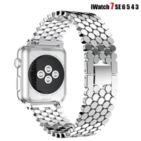 luxury steel link bracelet strap for apple watch band 45mm 41mm 42mm 38mm for iwatch series 7 6 se 5 4 3 metal wrist watchband