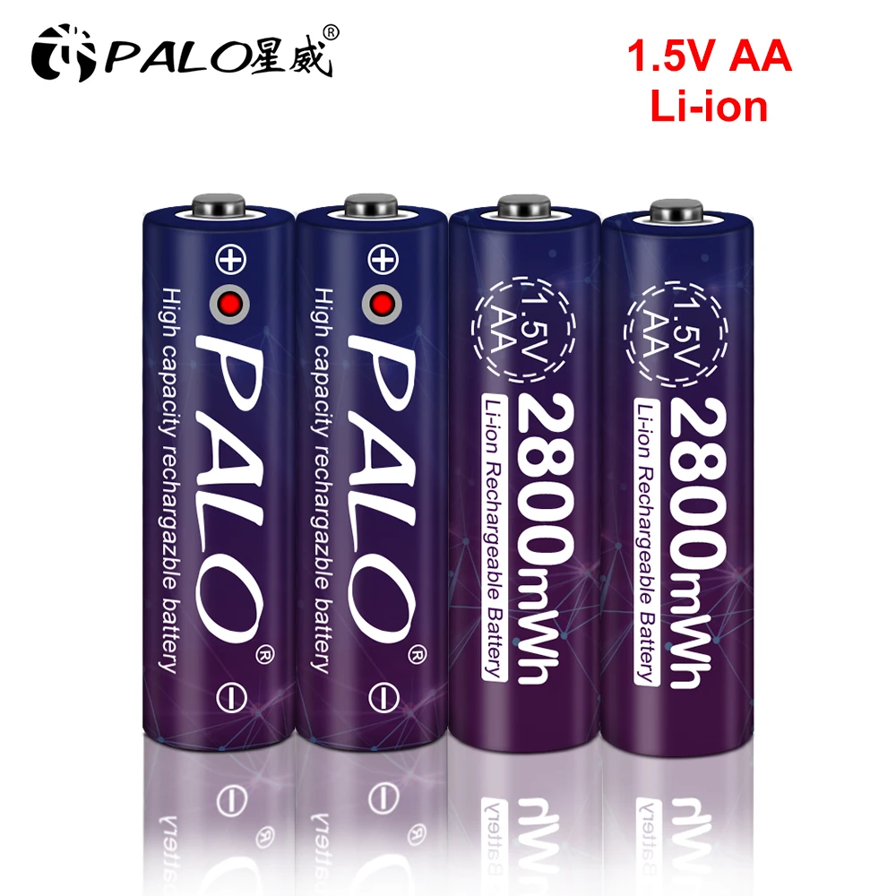

PALO 1-10pcs 1.5V AA Rechargeable Batteries 2800mWh Lithium Li-ion Rechargeable AA Battery for Camera Toy Flashlight MP3 Player