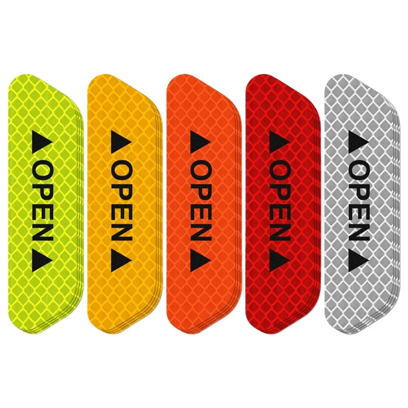 

4Pcs/set Car Door Stickers Universal Safety Warning Mark OPEN High Reflective Tape Motorcycle Bike Helmet Sticker