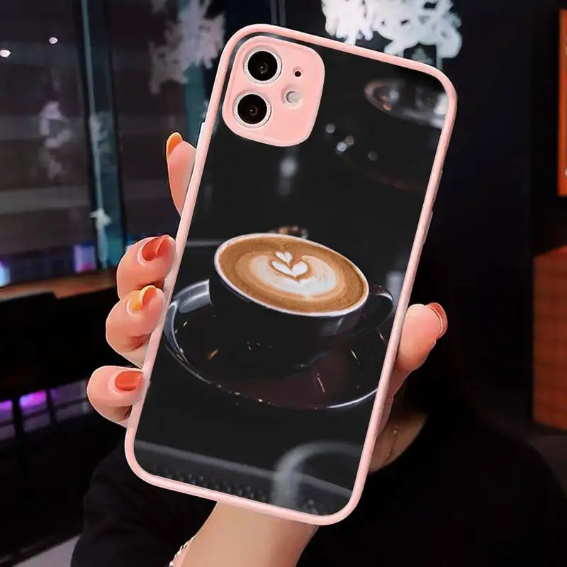 

Beautiful coffee garland Phone Case For iPhone 12 11 Mini Pro XR XS Max 7 8 Plus X Matte transparent Pink Back Cover