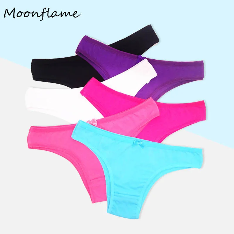 Moonflme 5 шт./лот 6 сплошной цвет хлопок женские бикини стринги Нижнее белье 86378