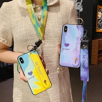 sumkeymi lanyard wrist strap phone holder case for iphone 13 pro max 12 11 7 8 plus mini x xs xr watercolor pattern tpu cover