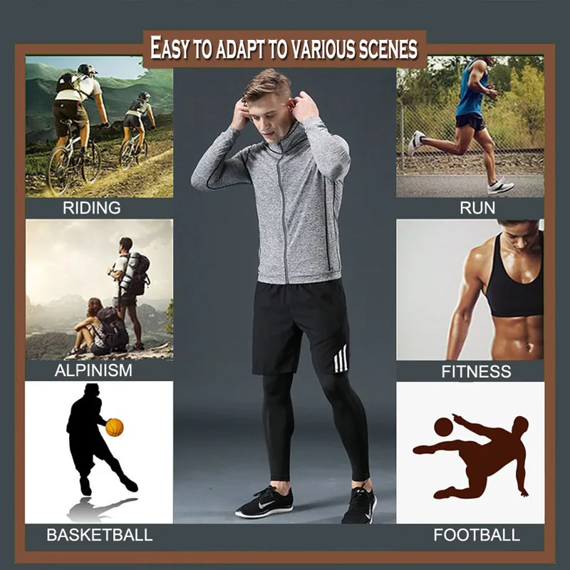 

Brand Men's Sports Fitness Sportswear Athletic Physical Training Clothes Suits Workout Jogging Rash Guard Men's 4-piece Set