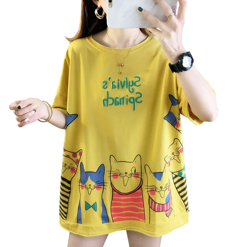 

Short sleeve women's T-shirt with cotton women's 2021 summer new Korean loose student half sleeve net red clothes fashion