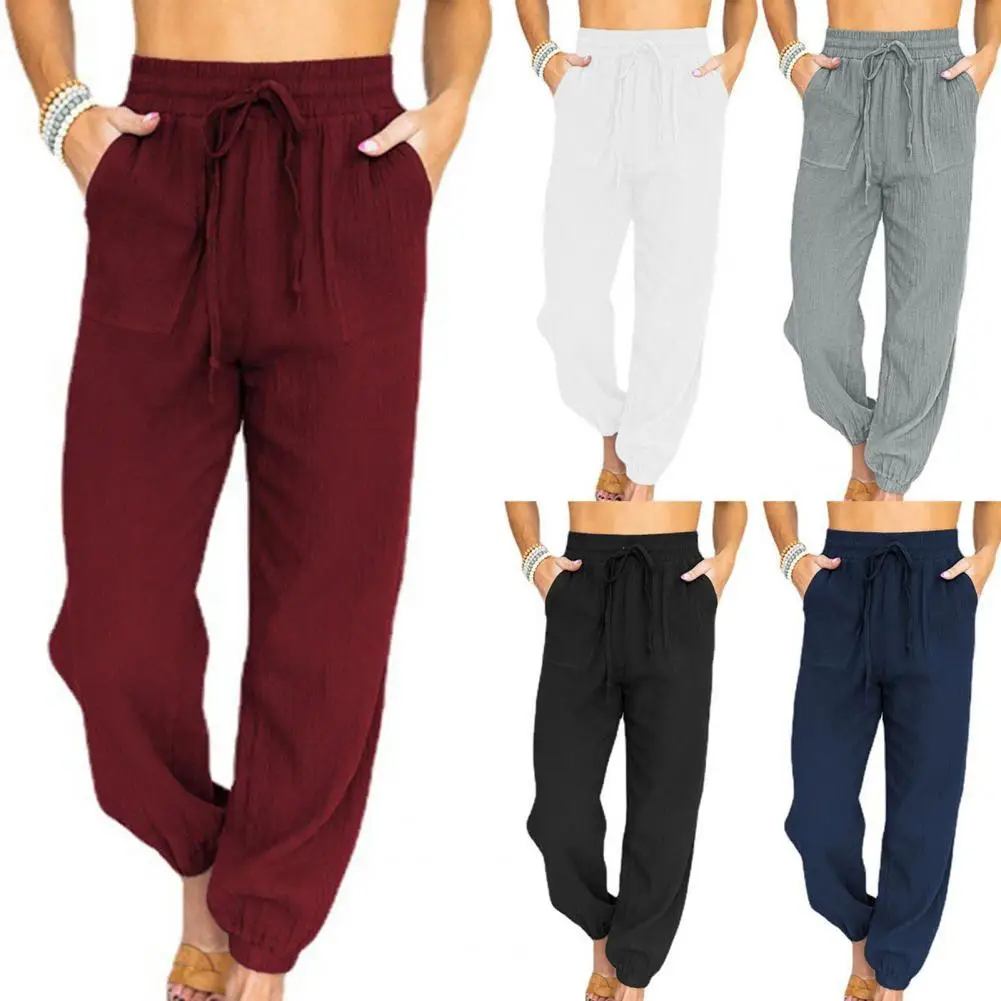 

Women Fashion Casual Pants Solid Color Pockets Thin Solid Color Trousers for Sports Daily Wear Home