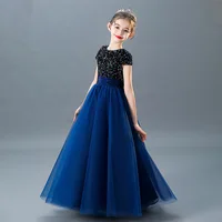 Navy Blue Flower Girl Bridesmaid Dresses Sequins Formal Princess Gown Long Christmas Party Dress For Children First Communion
