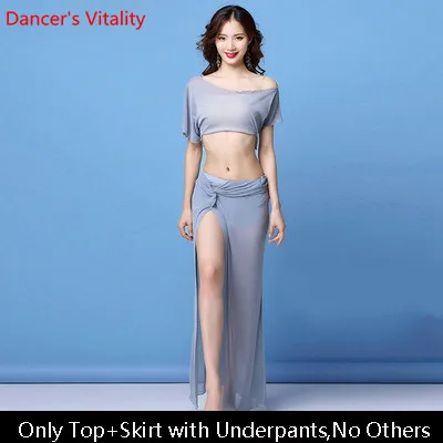 Top Skirt as Photo Женская одежда для танца живота, новая пряжа, Сексуальные Восточные Индийские танцы, топ, юбка, комплект, летняя одежда для начинающих, одежда для сцены - Цвет: Top Skirt as Photo